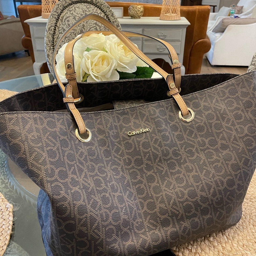 Calvin Klein Brown Trapezoid Tote Bag